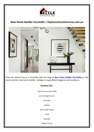 New Home Builder Hurstville  Styleconstructionsnsw.com.au