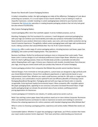 Elevate Your Brand with Custom Packaging Solutions