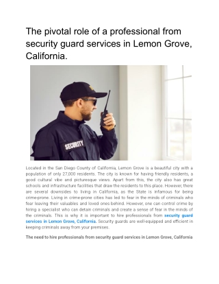 The pivotal role of a professional from security guard services in Lemon Grove, California