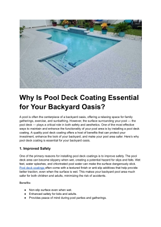 Why Is Pool Deck Coating Essential for Your Backyard Oasis_
