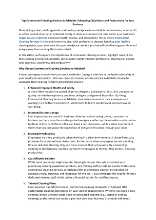 Top Commercial Cleaning Services in Adelaide - Enhancing Cleanliness and Productivity for Your Business