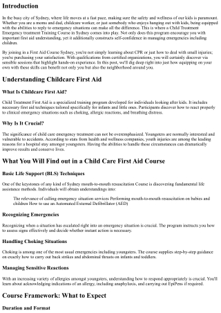 Empower Yourself with Skills from a Childcare Emergency Treatment Training Cours