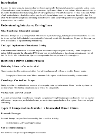 Intoxicated Driver Claims and Getting Proper Compensation through Law