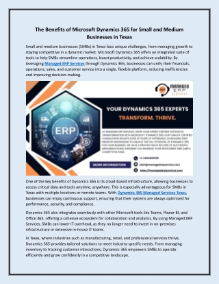 The Benefits of Microsoft Dynamics 365 for Small and Medium Businesses in Texas