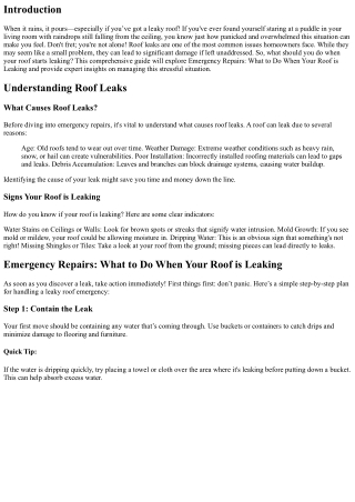 Emergency Repairs: What to Do When Your Roof is Leaking