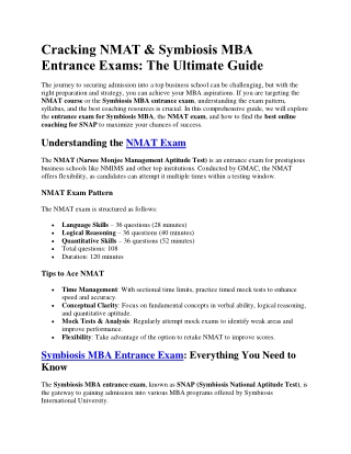 Cracking NMAT & Symbiosis MBA Entrance Exams