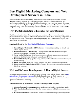 Best Digital Marketing Company, Web design Services in India