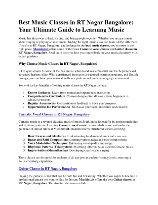 Best Music Classes in RT Nagar Bangalore - Musicintuit