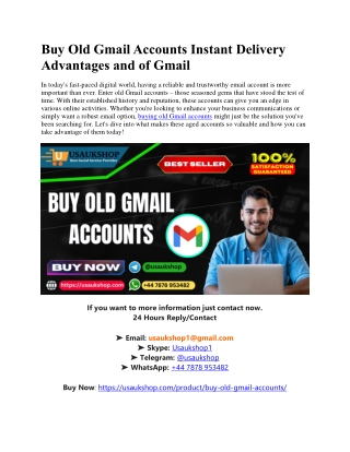 Buy Old Gmail Accounts Instant Delivery Advantages and of Gmail