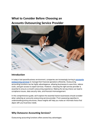 What to Consider Before Choosing an Accounts Outsourcing Service Provider