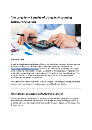 The Long-Term Benefits of Using an Accounting Outsourcing Service