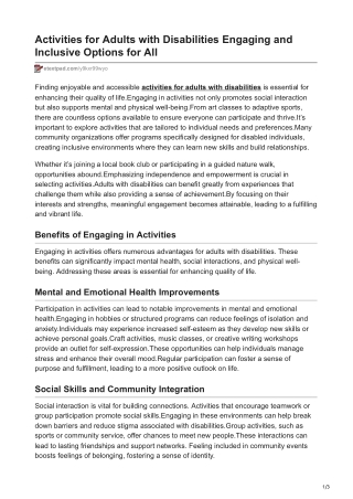Activities for Adults with Disabilities Engaging and Inclusive Options for All