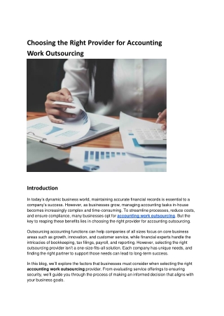 Choosing the Right Provider for Accounting Work Outsourcing
