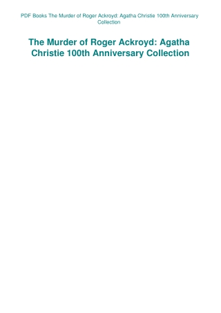 PDF Books The Murder of Roger Ackroyd Agatha Christie 100th Anniversary Collection