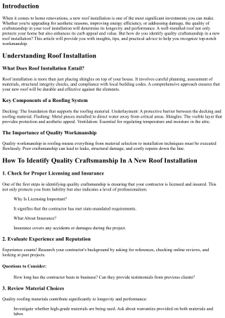 How To Identify Quality Craftsmanship In A New Roof Installation.