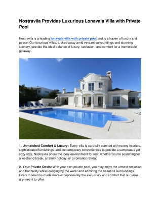 Nostravila Provides Luxurious Lonavala Villa with Private Pool