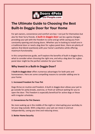 The Ultimate Guide to Choosing the Best Built-In Doggie Door for Your Home