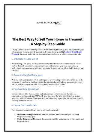 The Best Way to Sell Your Home in Fremont A Step-by-Step Guide