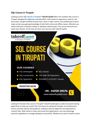 SQL Course in Tirupati
