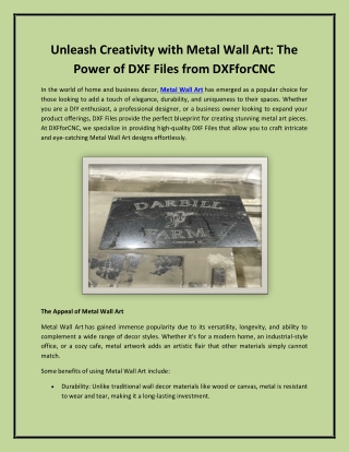 Unleash Creativity with Metal Wall Art: The Power of DXF Files from DXFforCNC