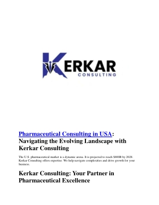 Pharmaceutical Consulting in USA - Navigating the Evolving Landscape with Kerkar Consulting