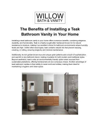 The Benefits of Installing a Teak Bathroom Vanity in Your Home