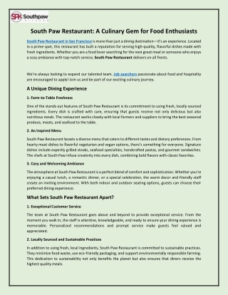 South Paw Restaurant: A Culinary Gem for Food Enthusiasts