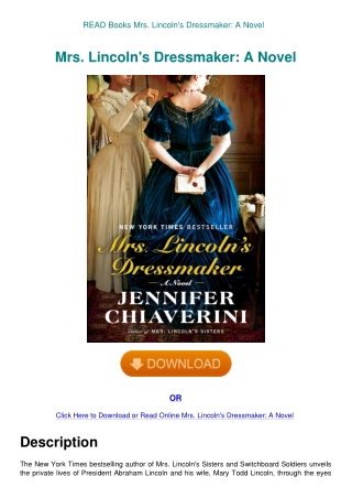 READ Books Mrs. Lincoln's Dressmaker A Novel