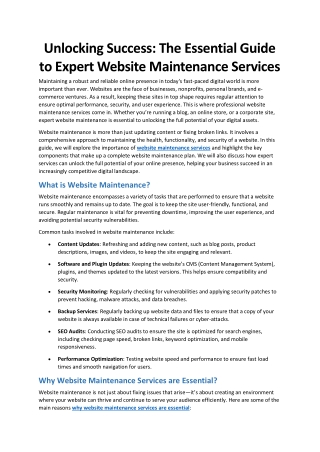Unlocking Success The Essential Guide to Expert Website Maintenance Services
