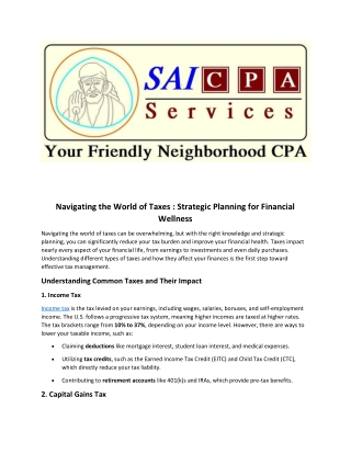 Navigating the World of Taxes : Strategic Planning for Financial Wellness