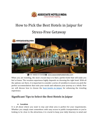 How to Pick the Best Hotels in Jaipur for Stress-Free Getaway