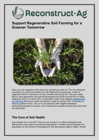 Support Regenerative Soil Farming for a Greener Tomorrow