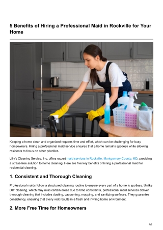 5 Benefits of Hiring a Professional Maid in Rockville for Your Home