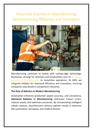 Advanced Robotics in Manufacturing Revolutionising Efficiency and Innovation