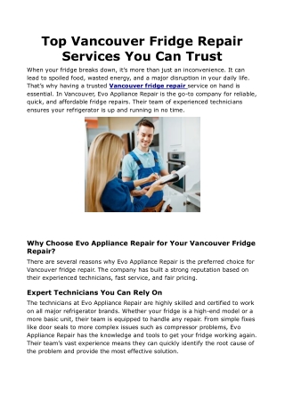 Top Vancouver Fridge Repair Services You Can Trust