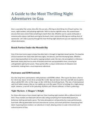 A Guide to the Most Thrilling Night Adventures in Goa