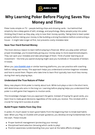Why Learning Poker Before Playing Saves You Money and Time