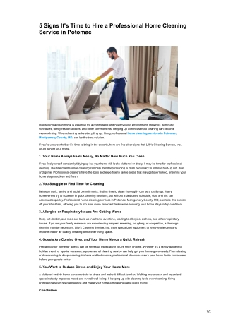 5 Signs It's Time to Hire a Professional Home Cleaning Service in Potomac