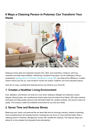 6 Ways a Cleaning Person in Potomac Can Transform Your Home