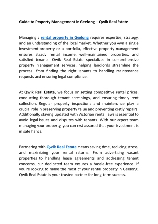 Guide to Property Management in Geelong