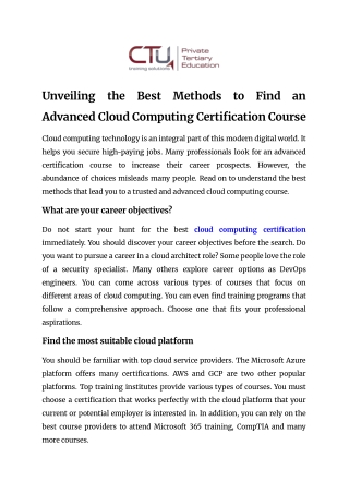 Unveiling the Best Methods to Find an Advanced Cloud Computing Certification Course