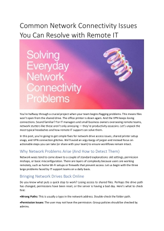 Common Network Connectivity Issues You Can Resolve with Remote IT Support