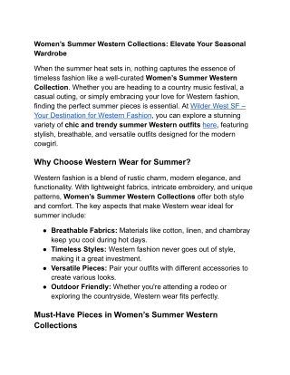 Women’s Summer Western Collections_ Elevate Your Seasonal Wardrobe