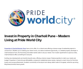 Invest in Property in Charholi Pune – Modern Living at Pride World City