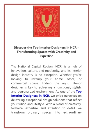 Discover the Top Interior Designers in NCR Transforming Spaces with Creativity and Expertise