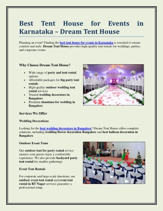Best Tent House for Events in Karnataka