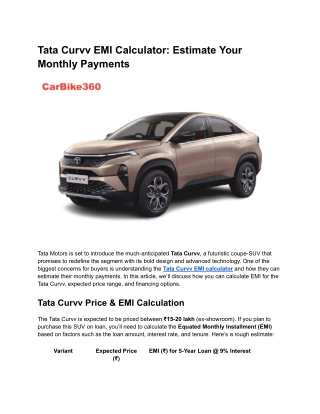 Tata Curvv EMI Calculator_ Estimate Your Monthly Payments