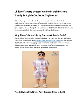 Children's Party Dresses Online in Delhi – Shop Trendy & Stylish Outfits at Zingletoons