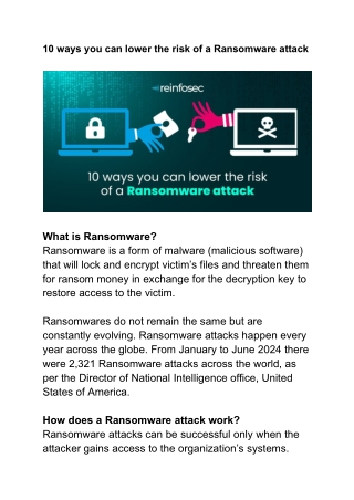 10 ways you can lower the risk of a Ransomware attack