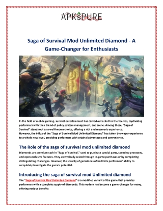 Saga of Survival Mod Unlimited Diamond - A Game-Changer for Enthusiasts